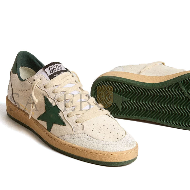 GOLDEN GOOSE WOMEN'S BALL STAR WISHES IN WHITE NAPPA LEATHER WITH GREEN LEATHER STAR AND HEEL TAB GWF00117
